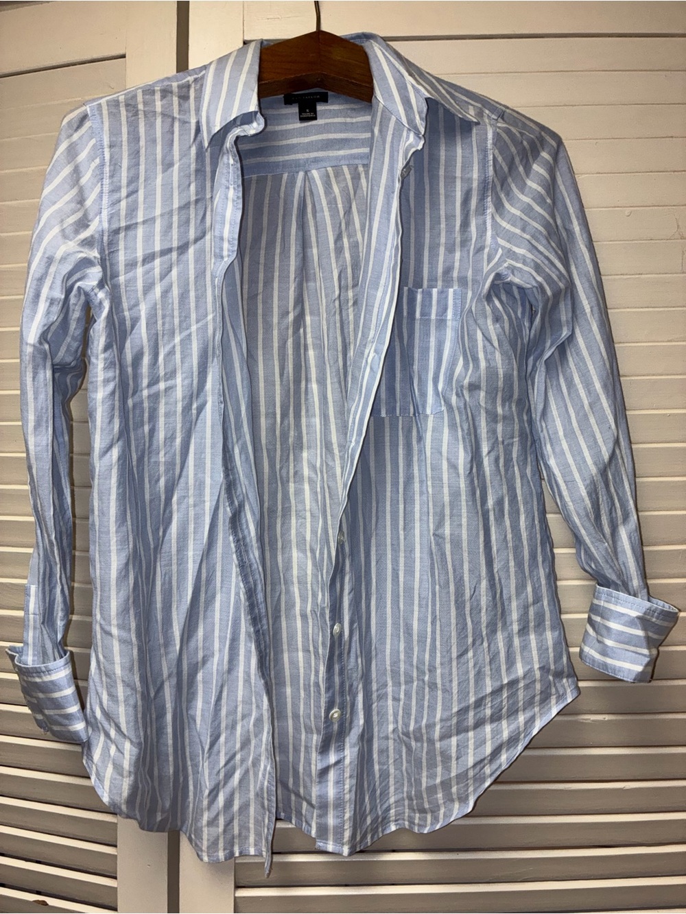 Classic Ann Taylor Light Blue Stripe Button-Down Shirt - Woman's